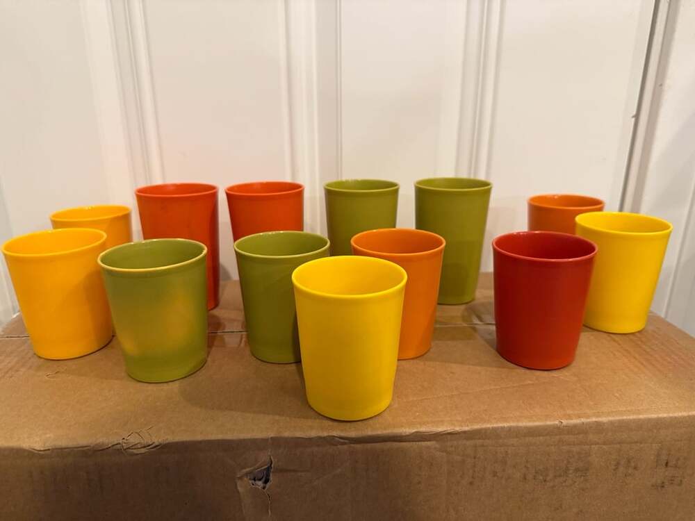 Lot of 13 Vintage Tupperware Plastic Tumblers in Harvest Colors